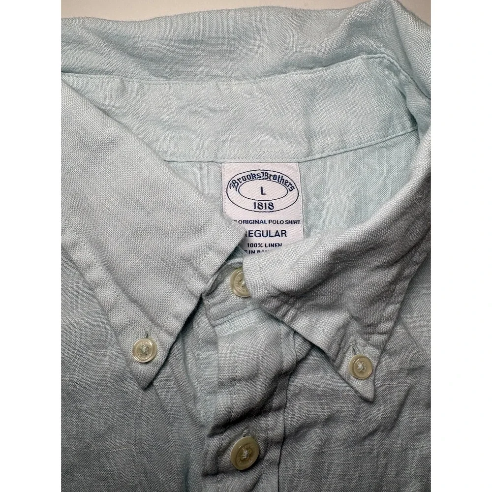 Brooks Brothers 100% Linen Button Down Shirt | Aqua | Large